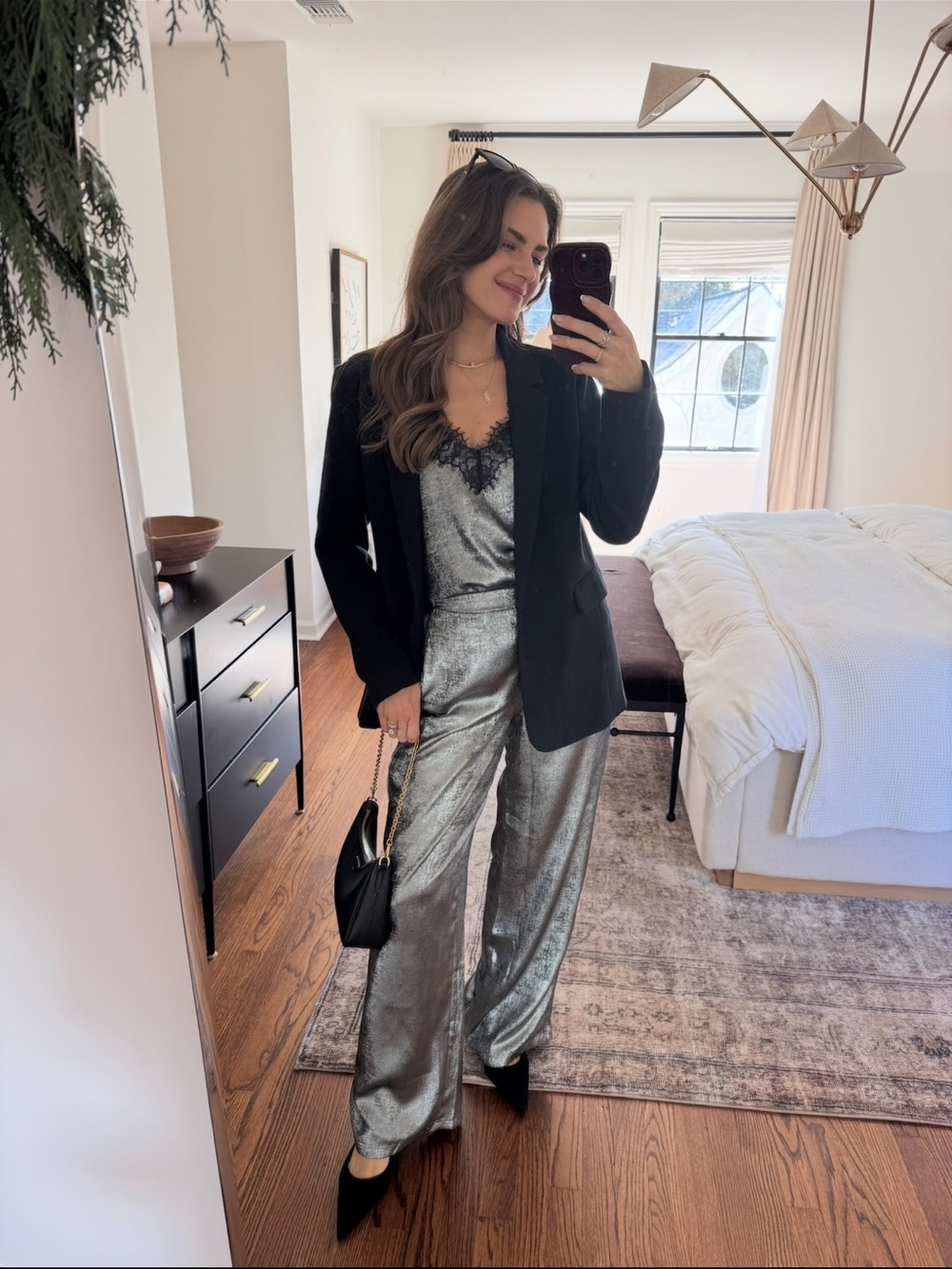 Evereve Silver Satin Wide-Leg Pants
